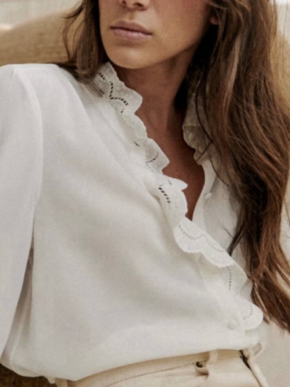 Sezane Chlo Silk Shirt Blouse FR38/US6 Ecru Ivory French Classic Causal - Picture 6 of 12